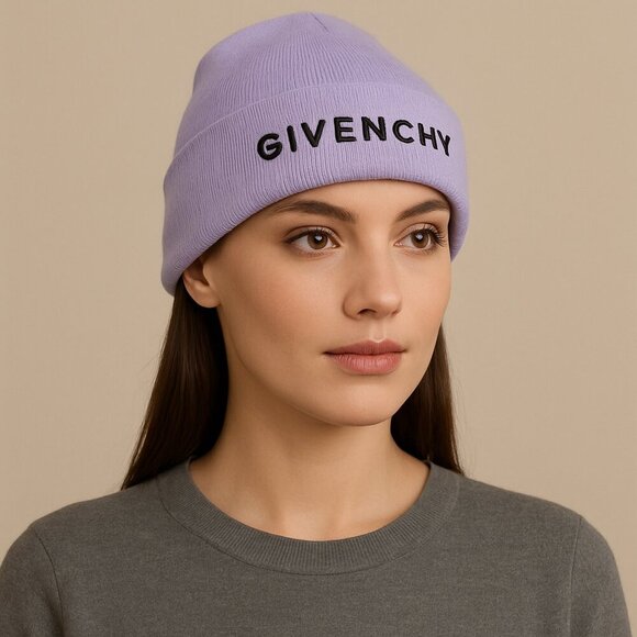 GIVENCHY Purple Made In Italy Wool Designer Beanie - NEW - Picture 1 of 3